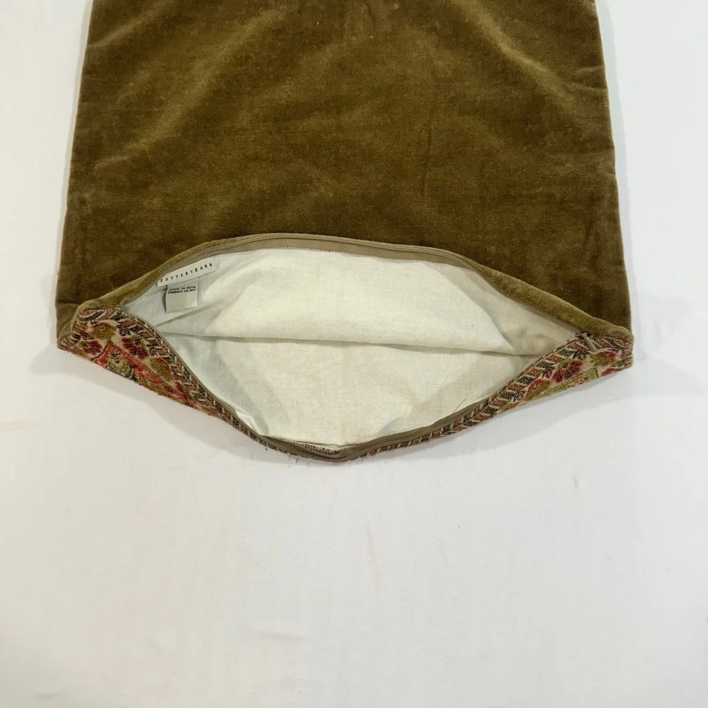 Pottery Barn Paisley Tapestry Pillow Cover 18x18 Wool Blend Olive Green Velvet